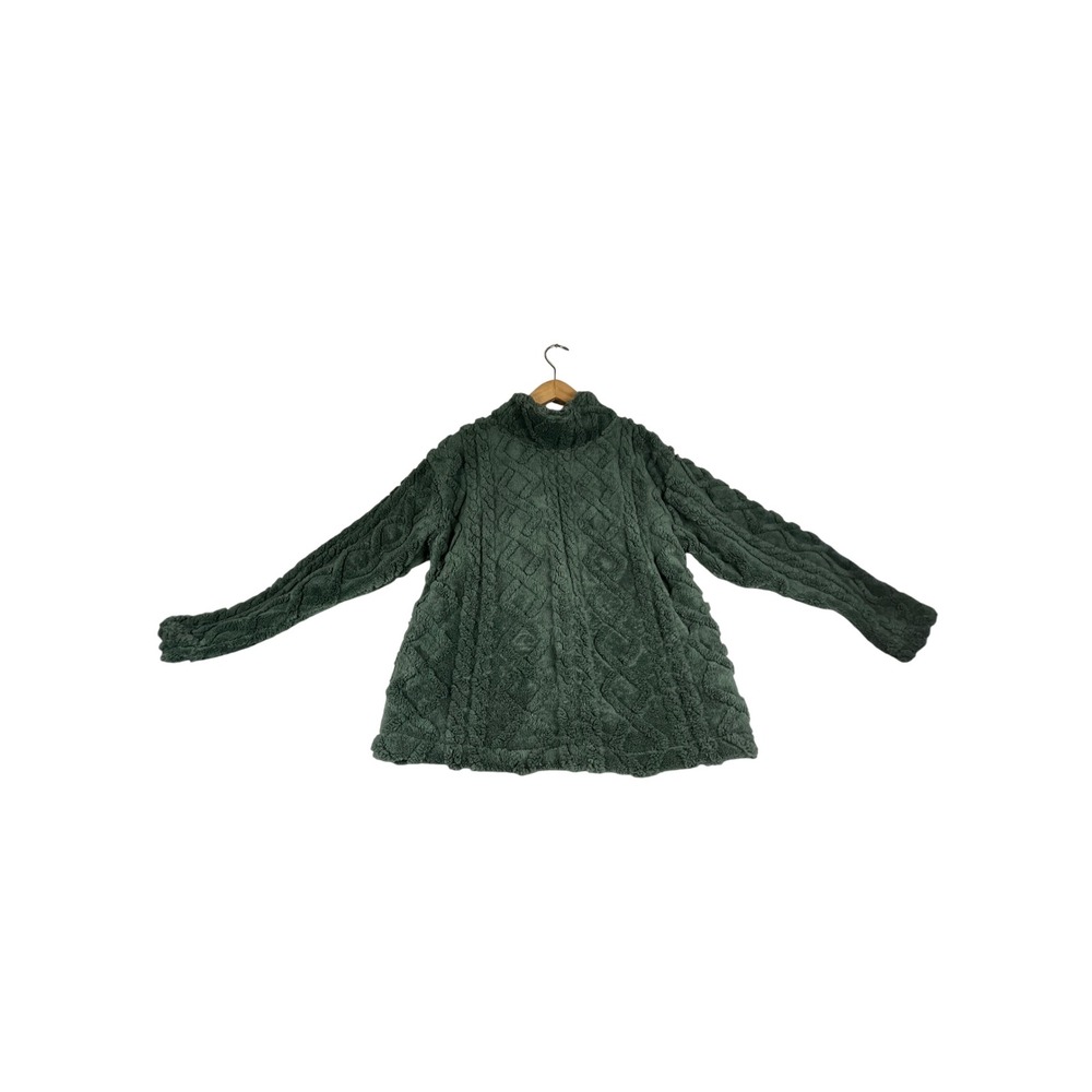 Eddie Bauer Womens M Green Cable Fleece Pullover Mock Neck Sweater 1905755